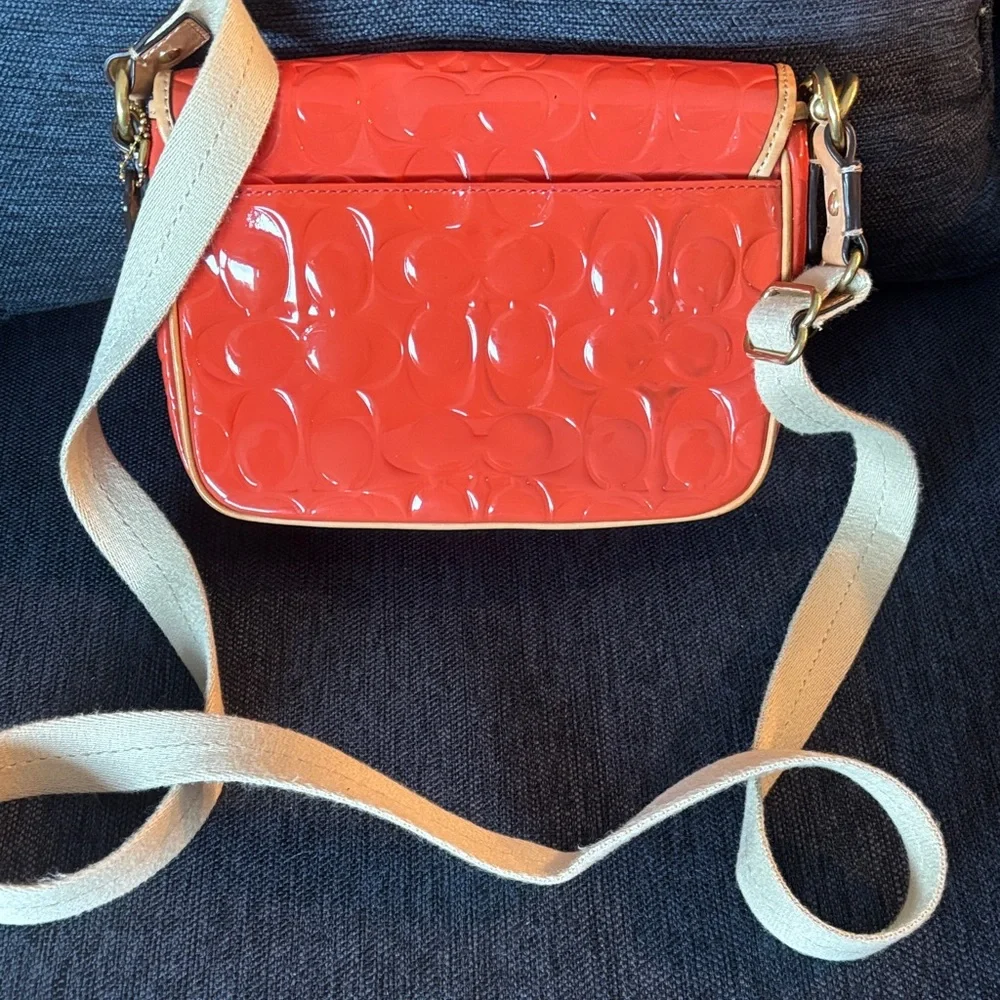 Coach Orange Patent Leather Crossbody Bag - Picture 2 of 7